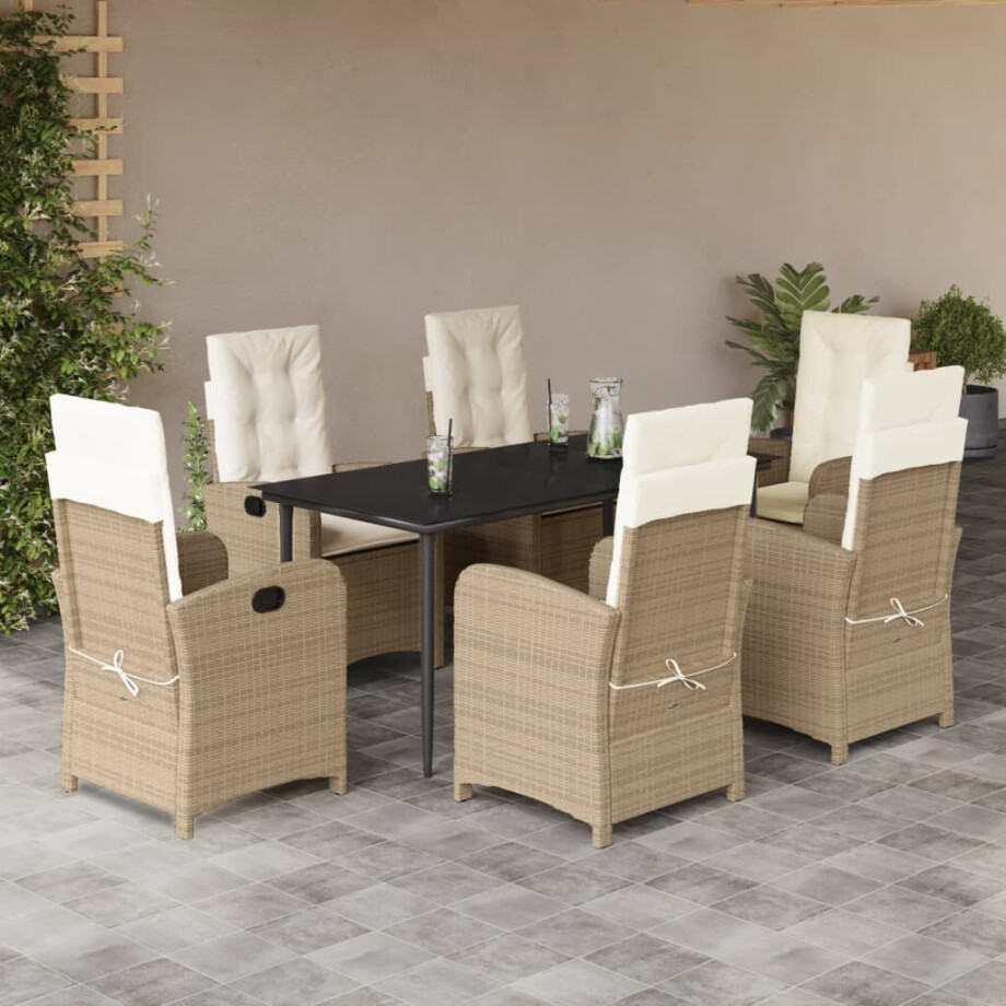 vidaXL 7-delige Tuinset met kussens poly rattan beige afbeelding 1