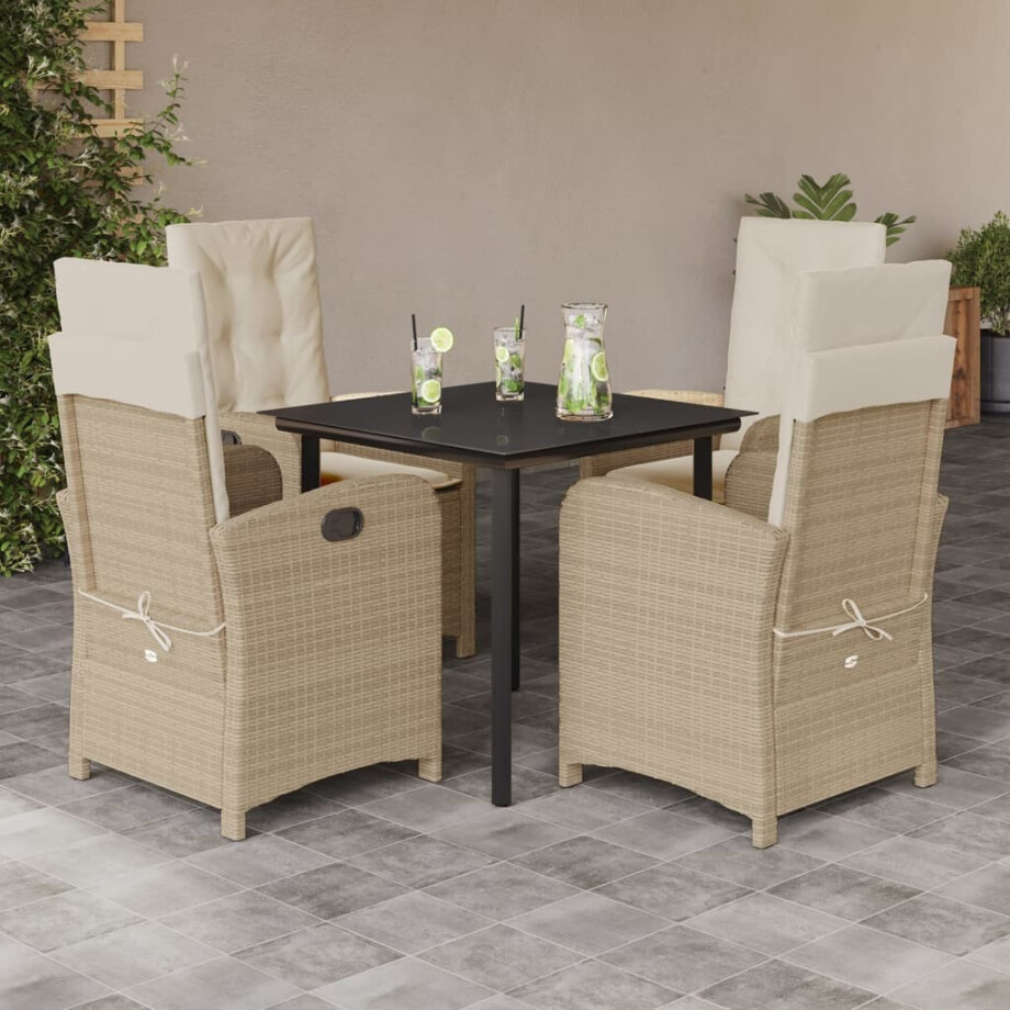 vidaXL 5-delige Tuinset met kussens poly rattan beige afbeelding 1