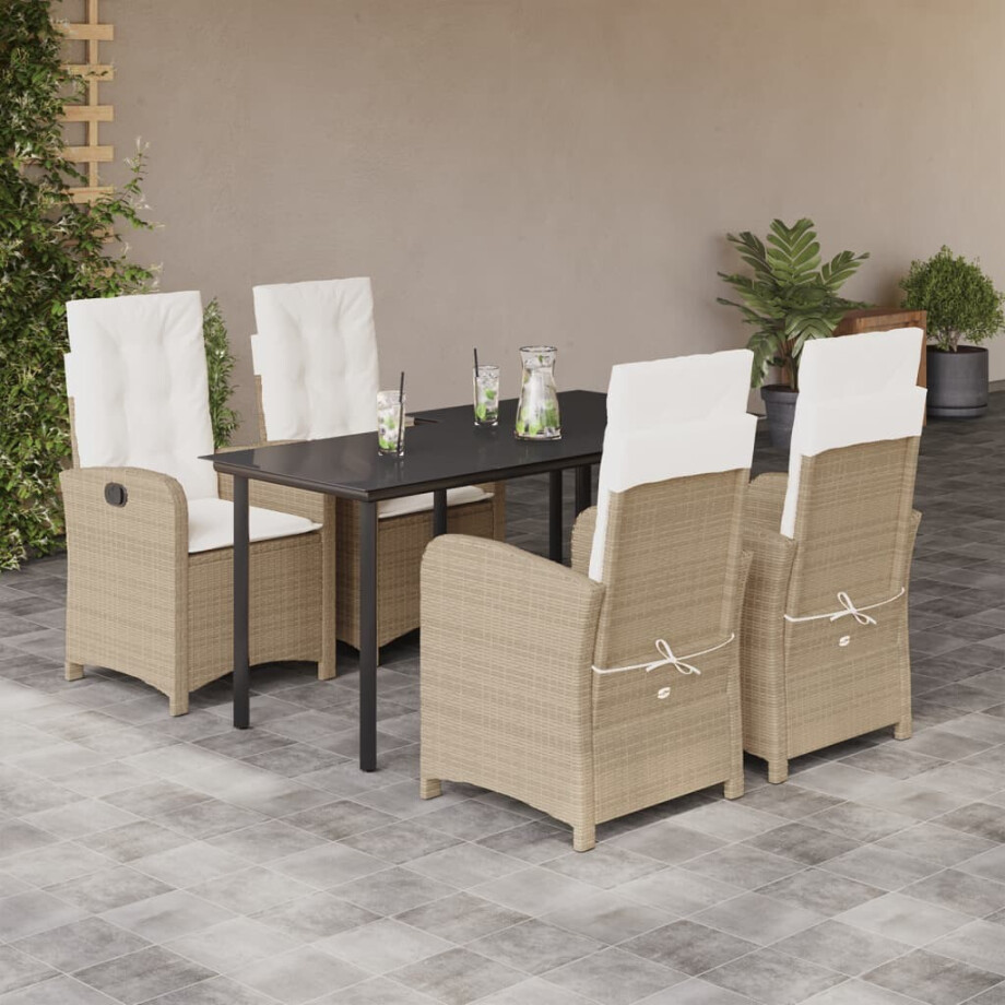 vidaXL 5-delige Tuinset met kussens poly rattan beige afbeelding 1