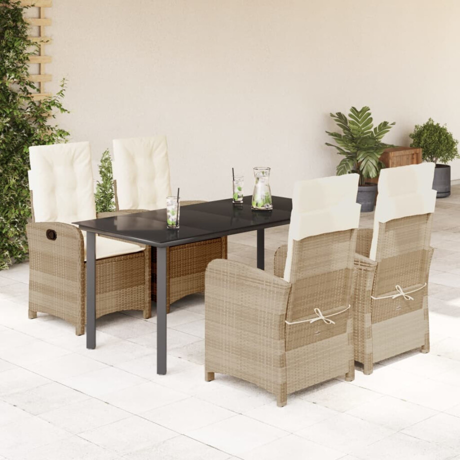 vidaXL 5-delige Tuinset met kussens poly rattan beige afbeelding 1