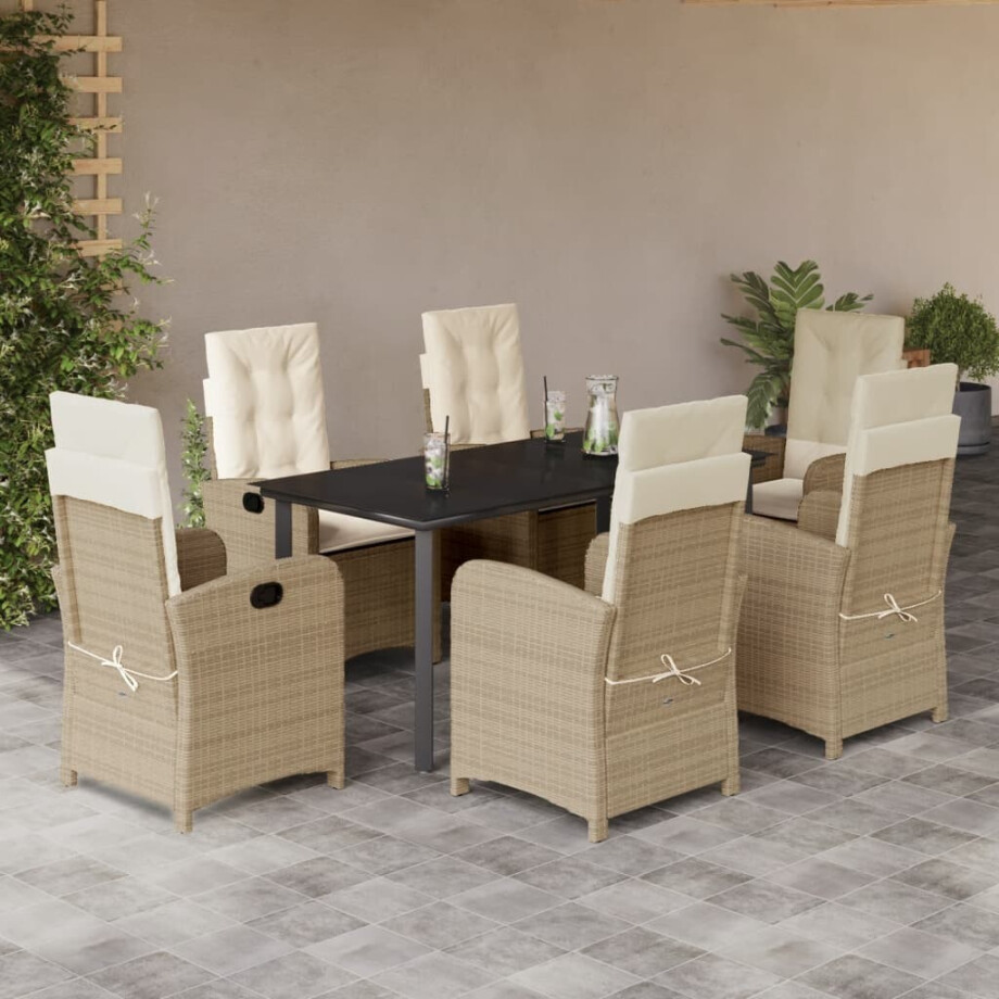 vidaXL 7-delige Tuinset met kussens poly rattan beige afbeelding 1