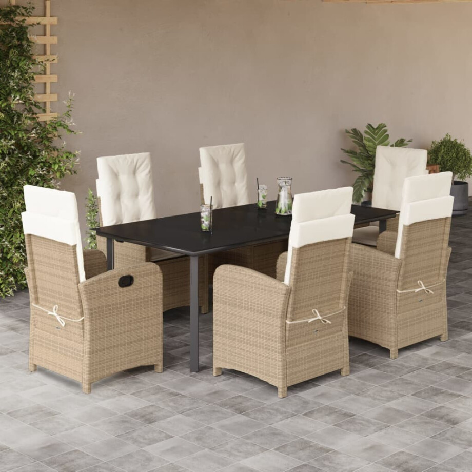 vidaXL 7-delige Tuinset met kussens poly rattan beige afbeelding 1