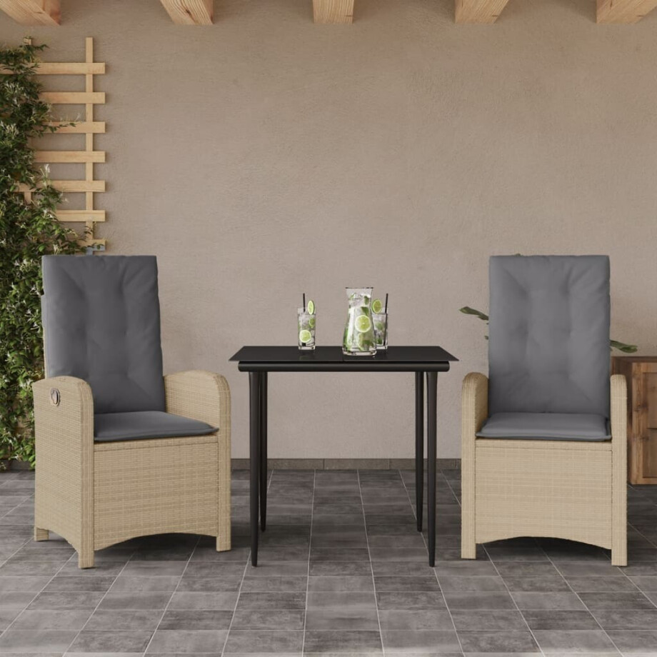 vidaXL 3-delige Tuinset met kussens poly rattan gemengd beige afbeelding 1
