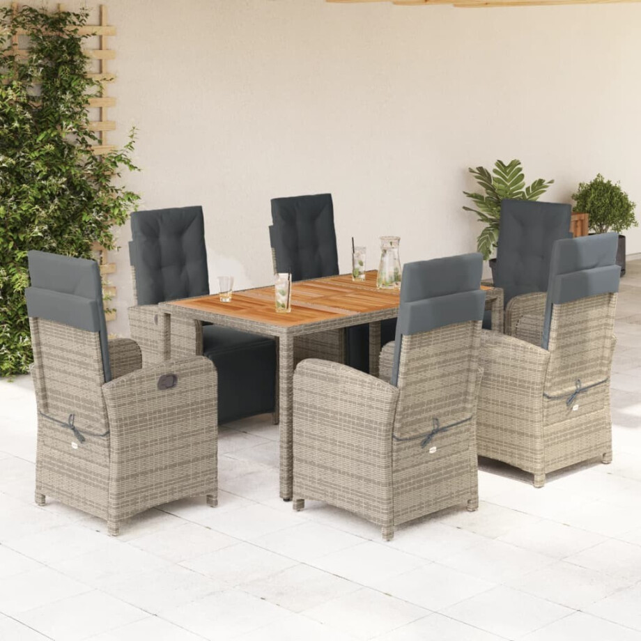vidaXL 7-delige Tuinset met kussens poly rattan grijs afbeelding 1