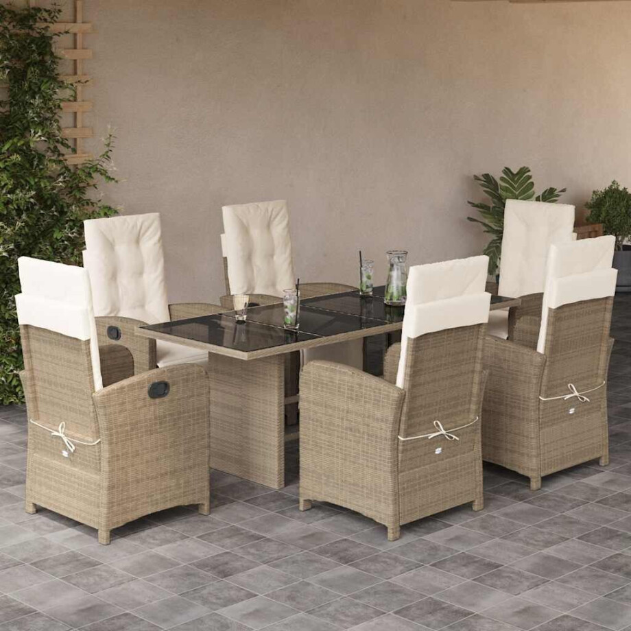 vidaXL 7-delige Tuinset met kussens poly rattan beige afbeelding 1