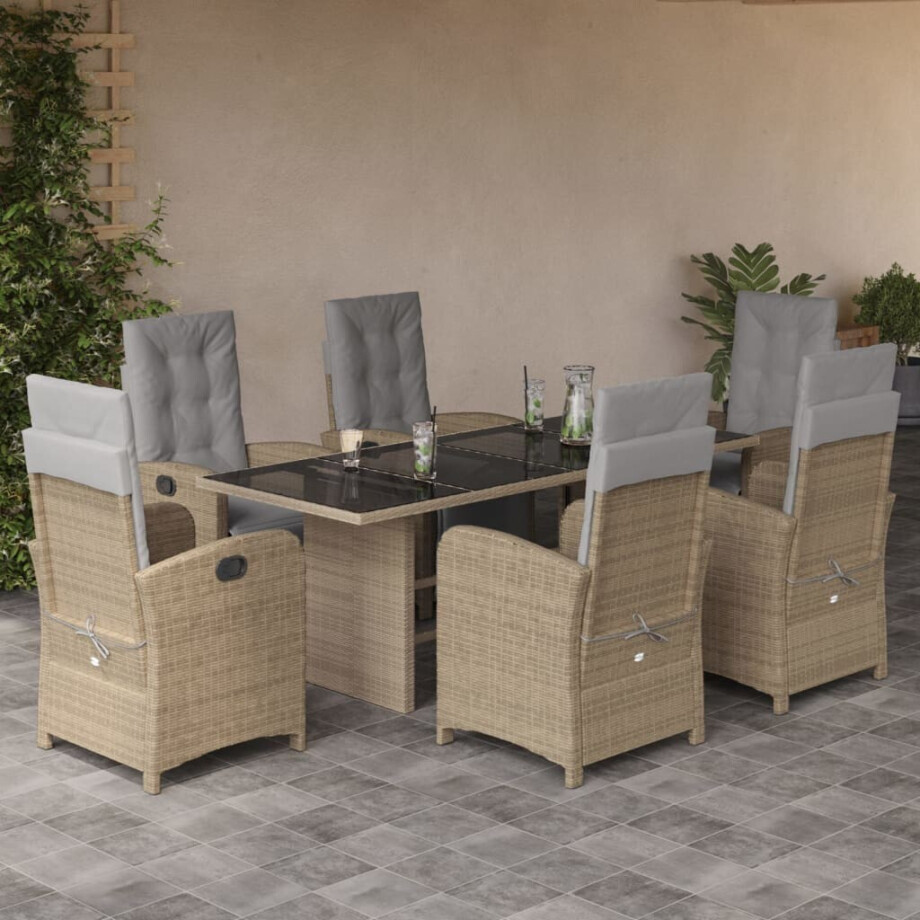 vidaXL 7-delige Tuinset met kussens poly rattan beige afbeelding 1