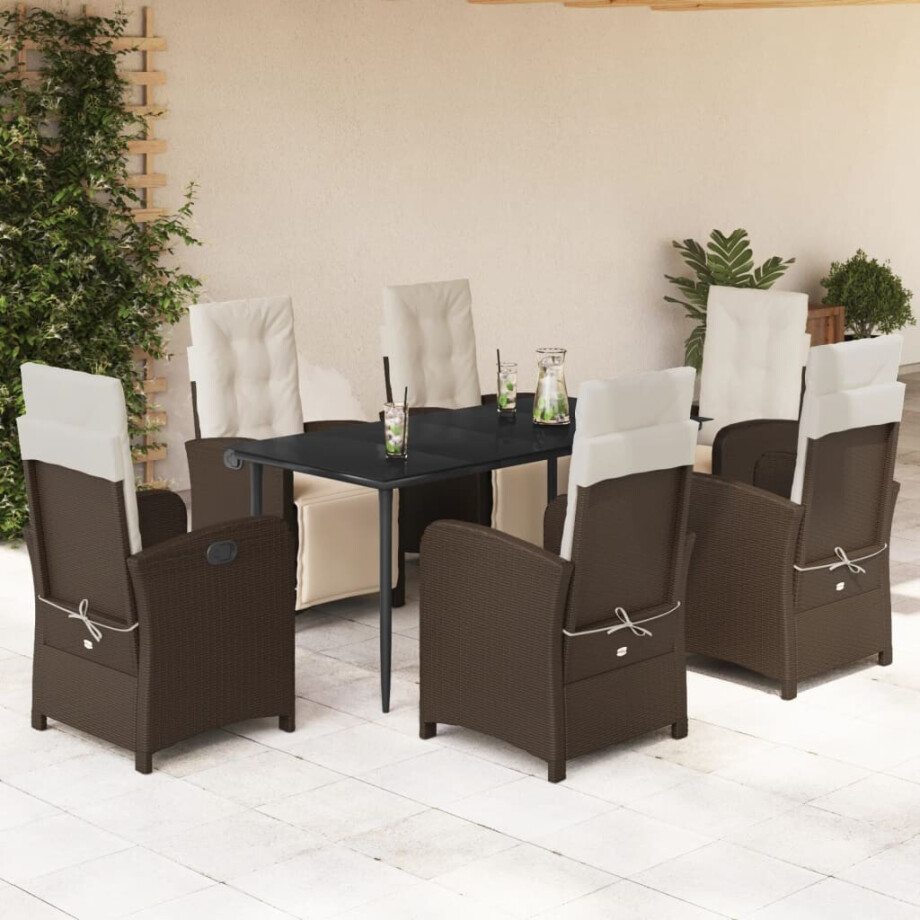 vidaXL 7-delige Tuinset met kussens poly rattan bruin vidaXL 7-delige Tuinset met kussens poly rattan bruin afbeelding 1