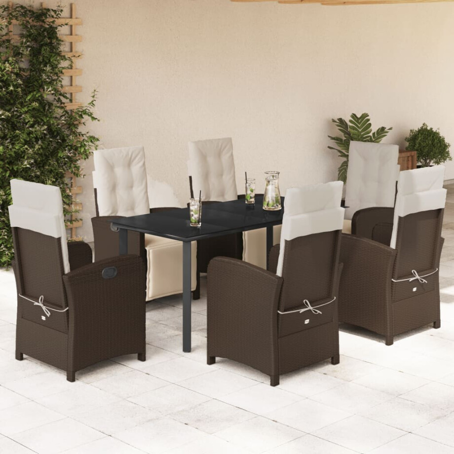 vidaXL 7-delige Tuinset met kussens poly rattan bruin vidaXL 7-delige Tuinset met kussens poly rattan bruin afbeelding 1