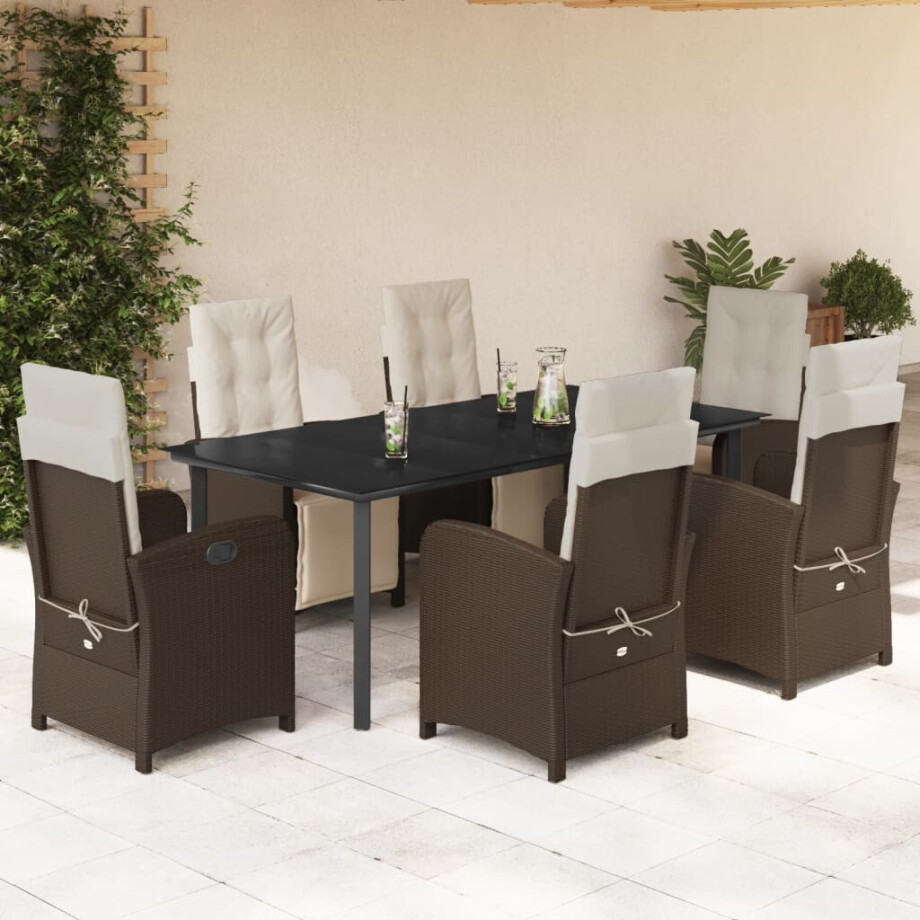 vidaXL 7-delige Tuinset met kussens poly rattan bruin afbeelding 1