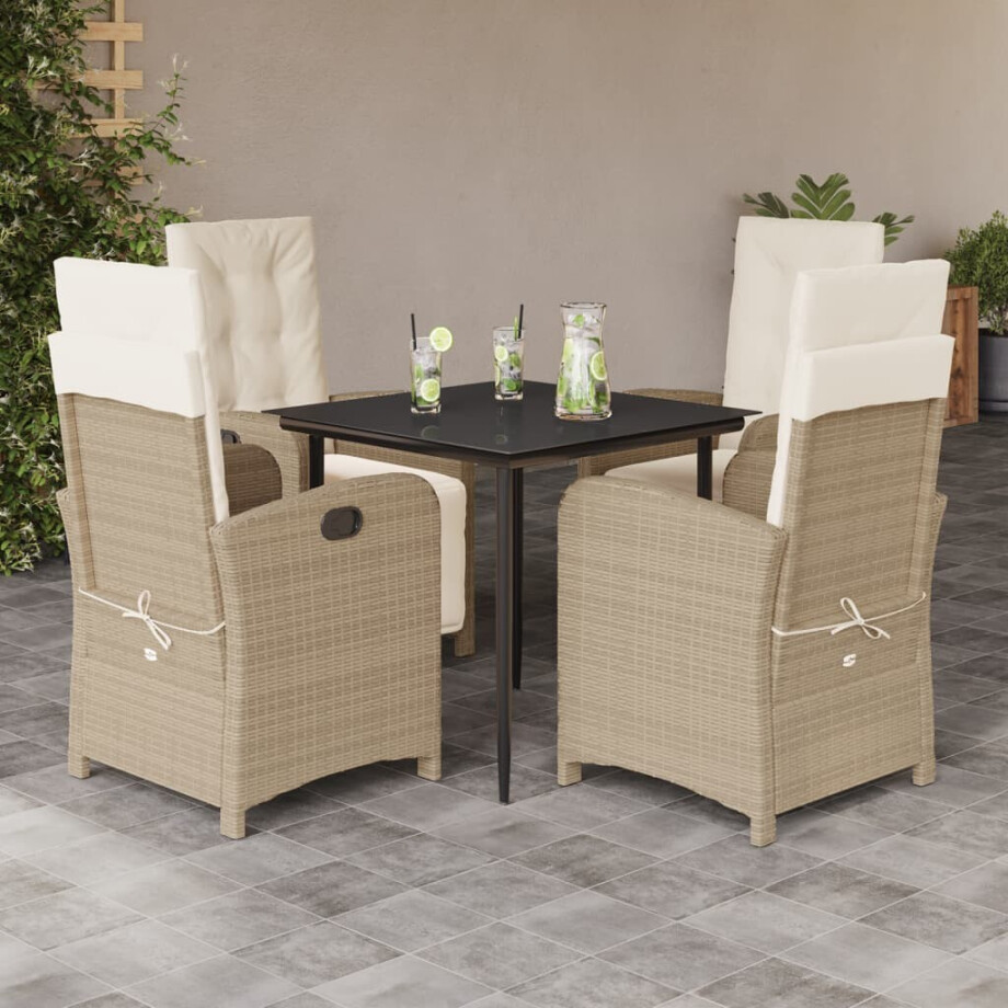 vidaXL 5-delige Tuinset met kussens poly rattan beige afbeelding 1