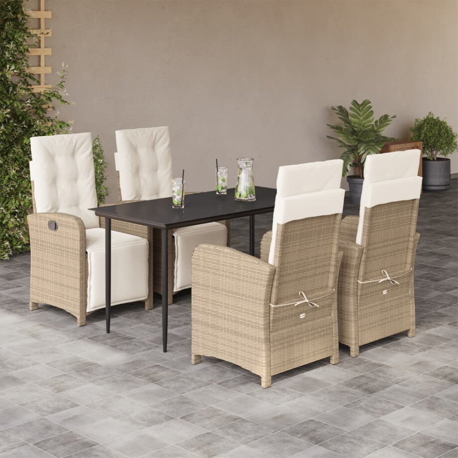 vidaXL 5-delige Tuinset met kussens poly rattan beige afbeelding 1
