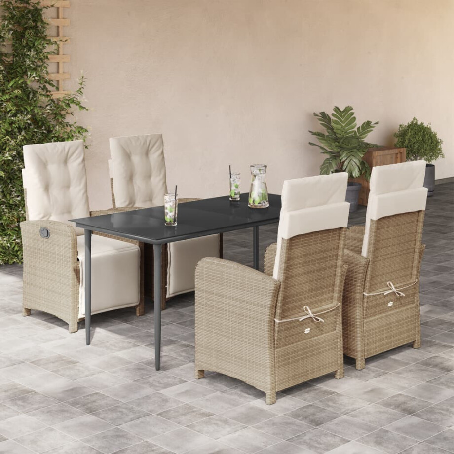 vidaXL 5-delige Tuinset met kussens poly rattan beige afbeelding 1