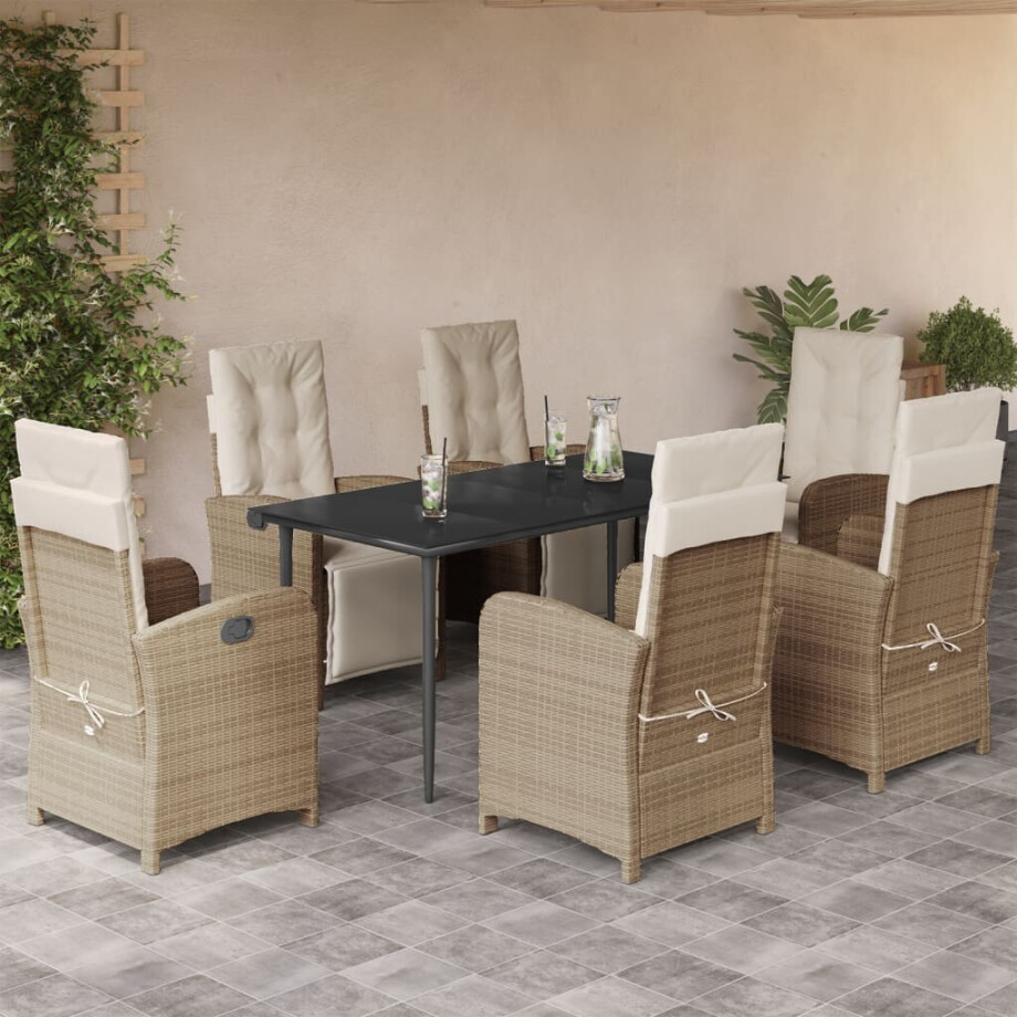 vidaXL 7-delige Tuinset met kussens poly rattan beige afbeelding 1