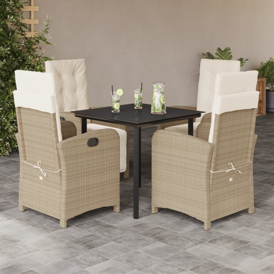 vidaXL 5-delige Tuinset met kussens poly rattan beige afbeelding 1