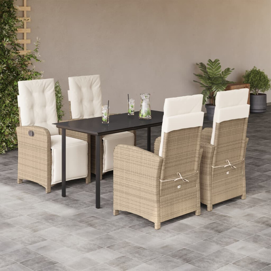 vidaXL 5-delige Tuinset met kussens poly rattan beige afbeelding 1