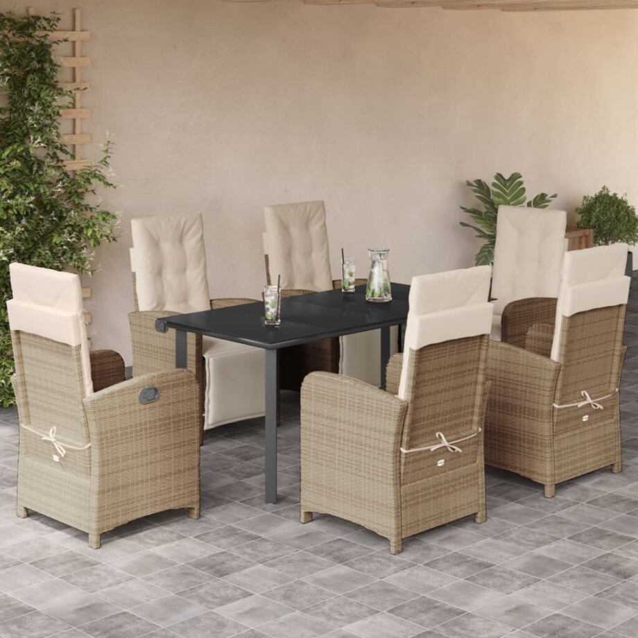 vidaXL 7-delige Tuinset met kussens poly rattan beige afbeelding 1