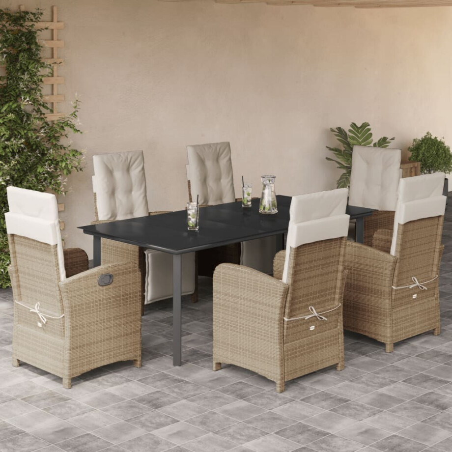vidaXL 7-delige Tuinset met kussens poly rattan beige afbeelding 1
