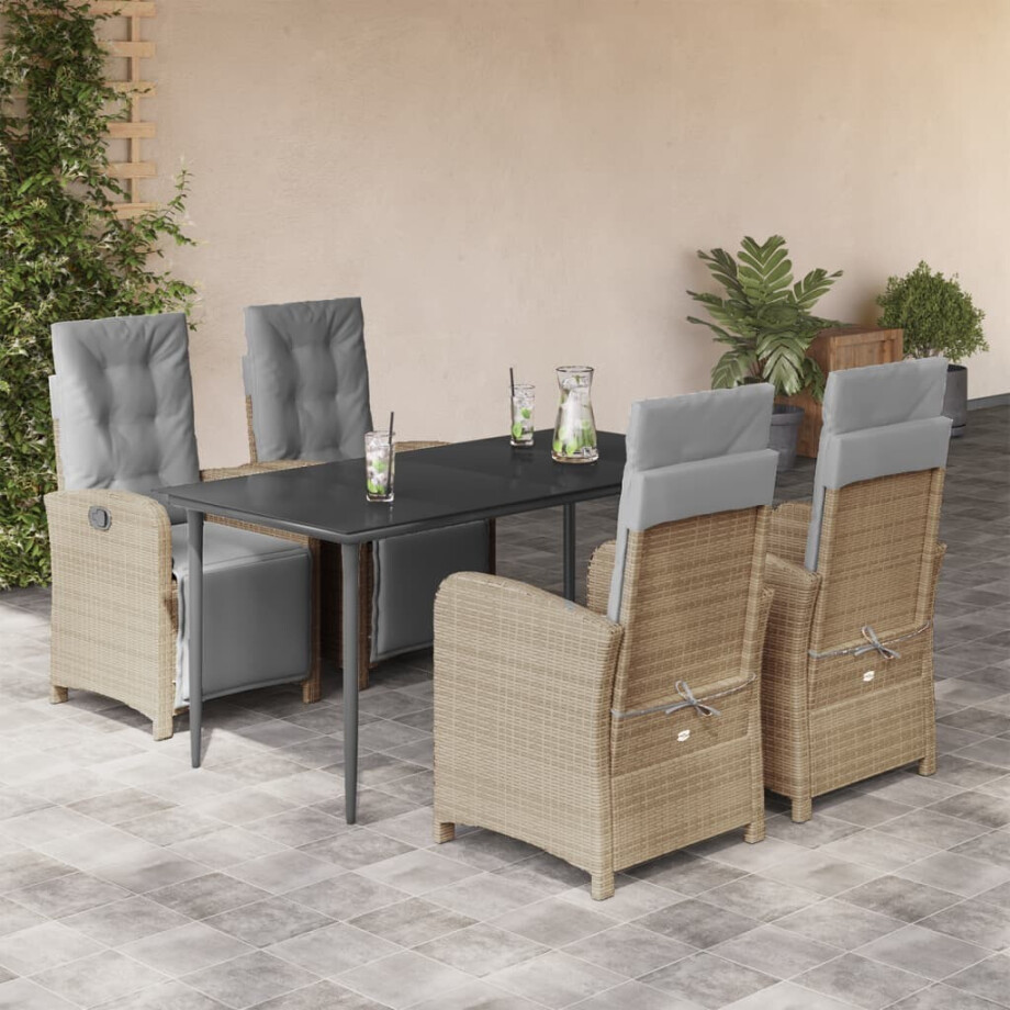 vidaXL 5-delige Tuinset met kussens poly rattan beige afbeelding 1