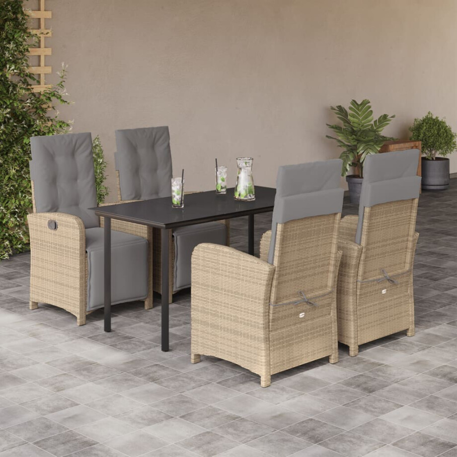 vidaXL 5-delige Tuinset met kussens poly rattan beige afbeelding 1