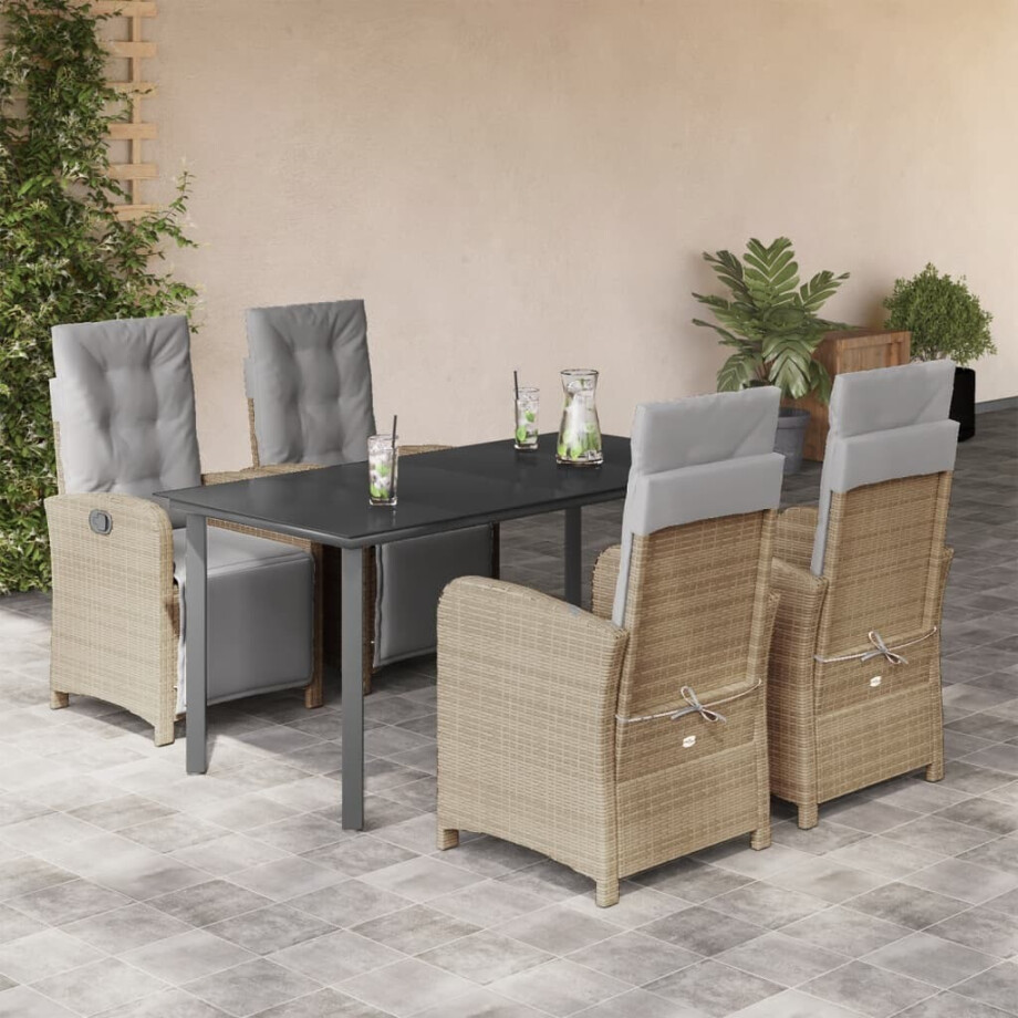 vidaXL 5-delige Tuinset met kussens poly rattan beige afbeelding 1