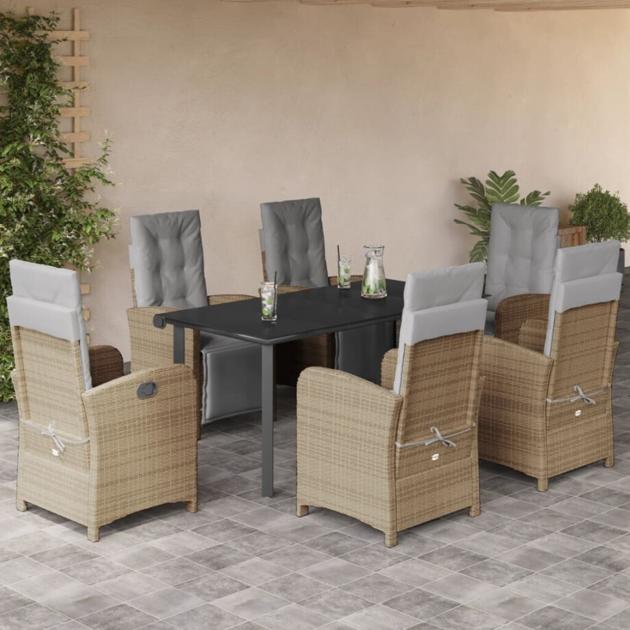 vidaXL 7-delige Tuinset met kussens poly rattan beige afbeelding 1