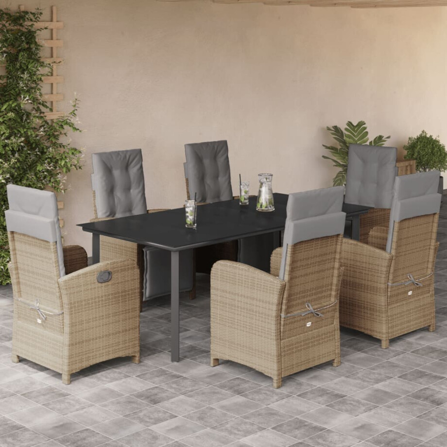 vidaXL 7-delige Tuinset met kussens poly rattan beige afbeelding 1