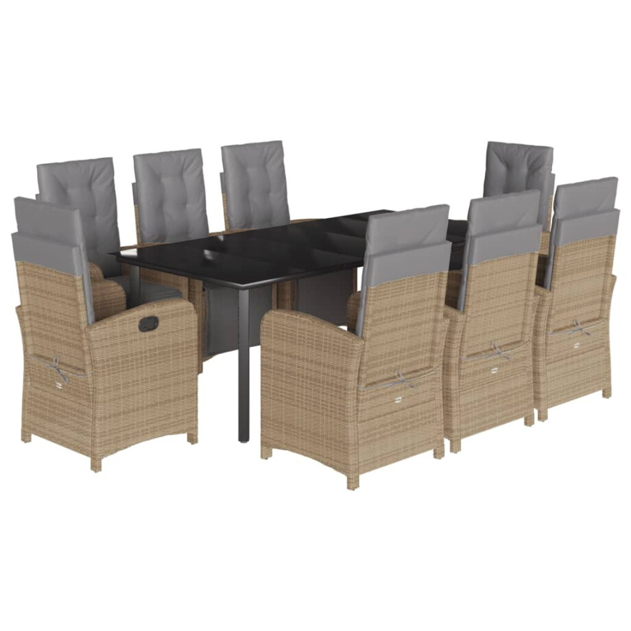 vidaXL 9-delige Tuinset met kussens poly rattan beige afbeelding 1