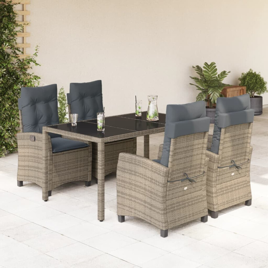 vidaXL 5-delige Tuinset met kussens poly rattan grijs afbeelding 1