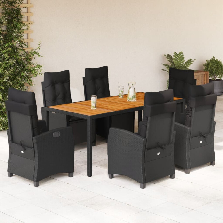 vidaXL 7-delige Tuinset met kussens poly rattan zwart vidaXL 7-delige Tuinset met kussens poly rattan zwart afbeelding 1