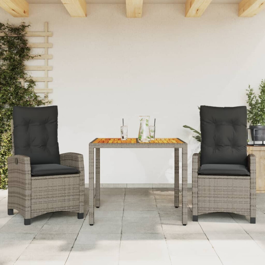 vidaXL 3-delige Tuinset met kussens poly rattan grijs vidaXL 3-delige Tuinset met kussens poly rattan grijs afbeelding 1