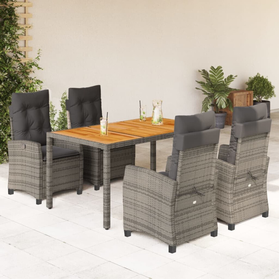 vidaXL 5-delige Tuinset met kussens poly rattan grijs vidaXL 5-delige Tuinset met kussens poly rattan grijs afbeelding 1