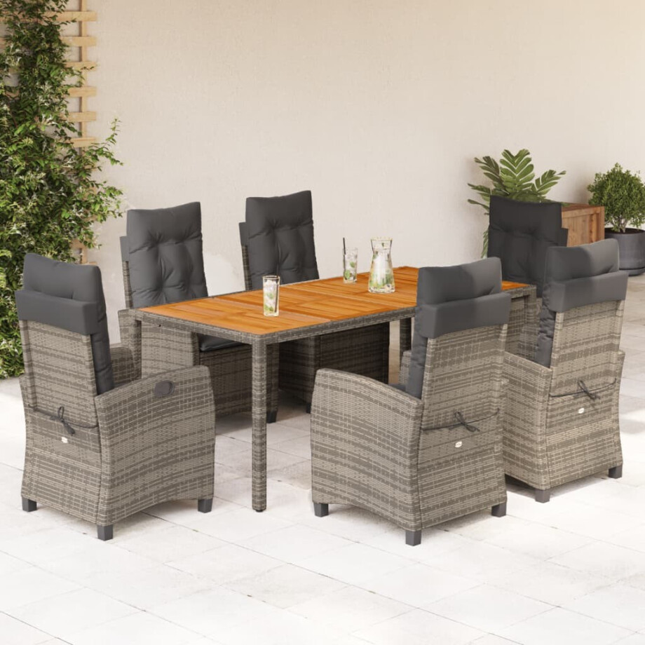 vidaXL 7-delige Tuinset met kussens poly rattan grijs vidaXL 7-delige Tuinset met kussens poly rattan grijs afbeelding 1