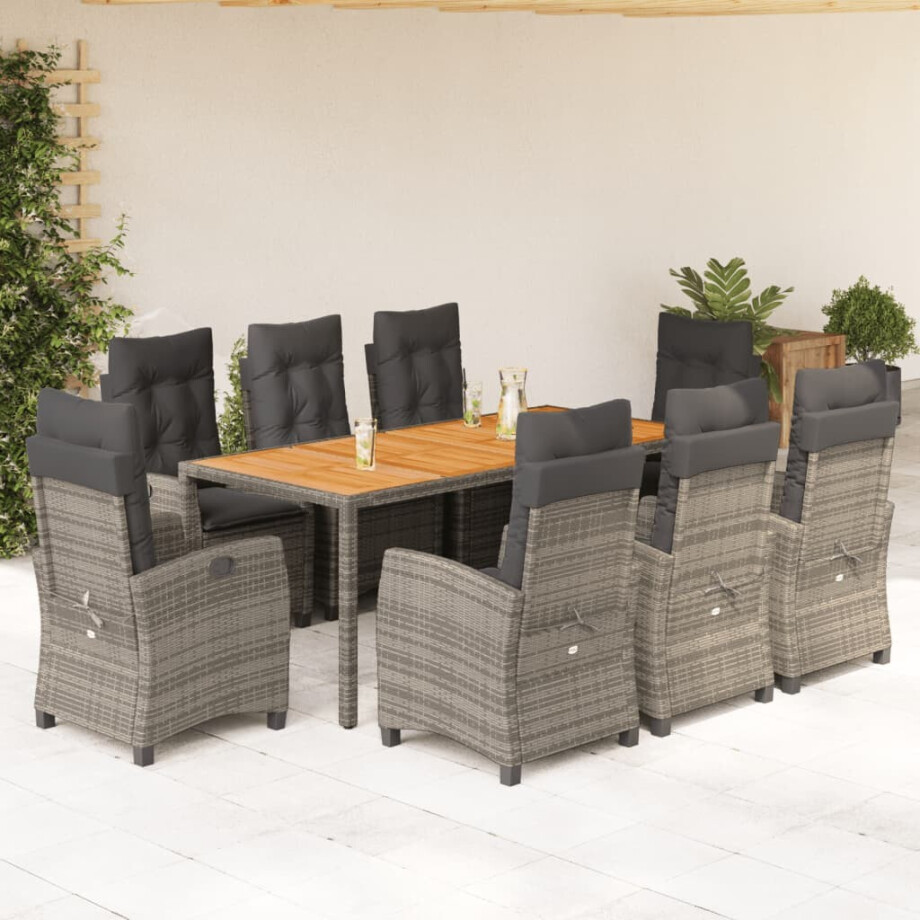 vidaXL 9-delige Tuinset met kussens poly rattan grijs vidaXL 9-delige Tuinset met kussens poly rattan grijs afbeelding 1