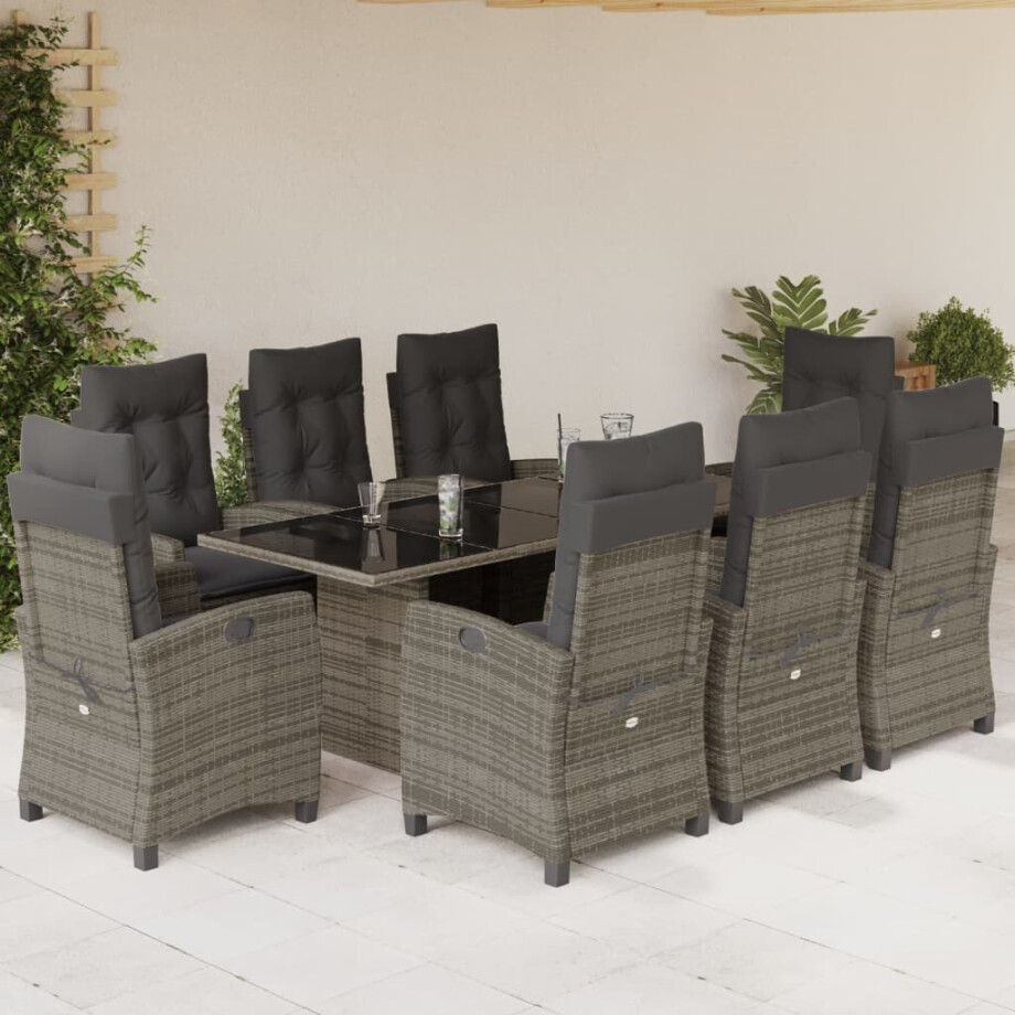 vidaXL 9-delige Tuinset met kussens poly rattan grijs vidaXL 9-delige Tuinset met kussens poly rattan grijs afbeelding 1