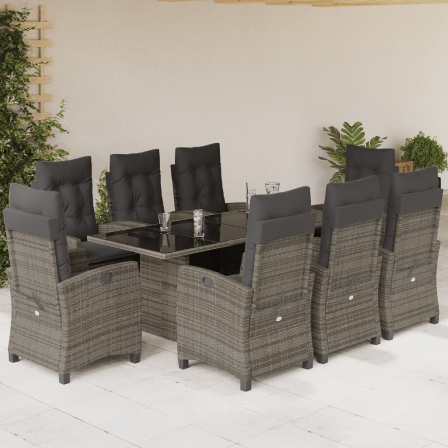 vidaXL 9-delige Tuinset met kussens poly rattan grijs vidaXL 9-delige Tuinset met kussens poly rattan grijs afbeelding 1