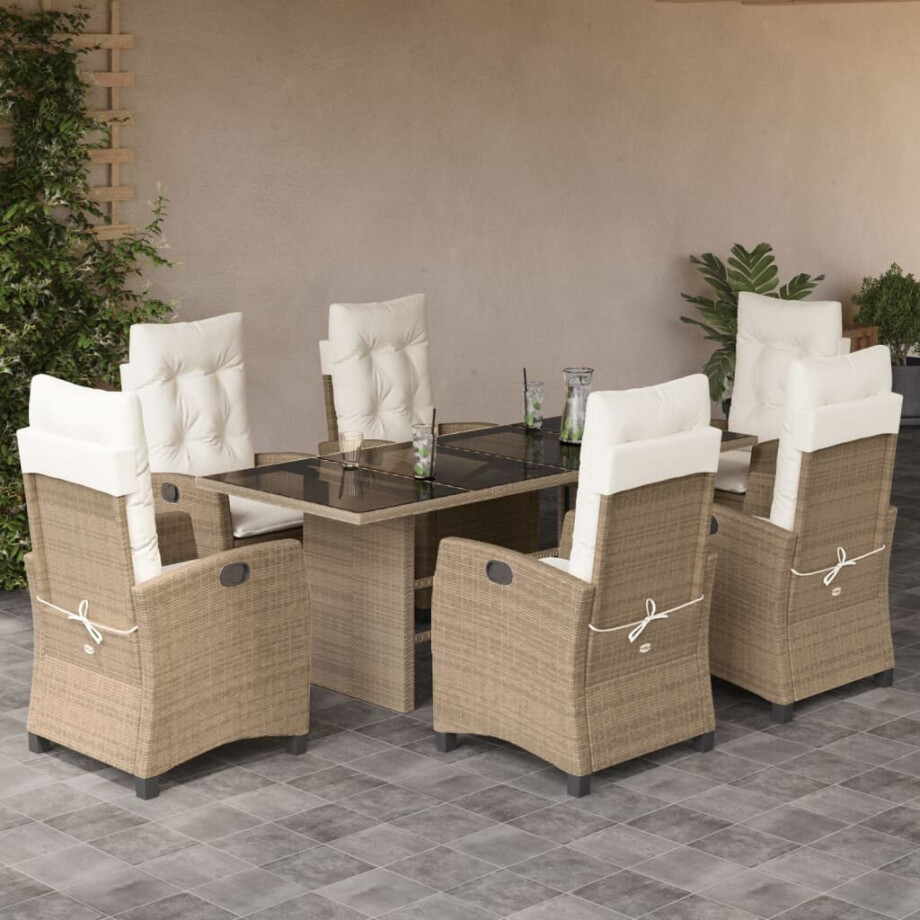 vidaXL 7-delige Tuinset met kussens poly rattan beige vidaXL 7-delige Tuinset met kussens poly rattan beige afbeelding 1