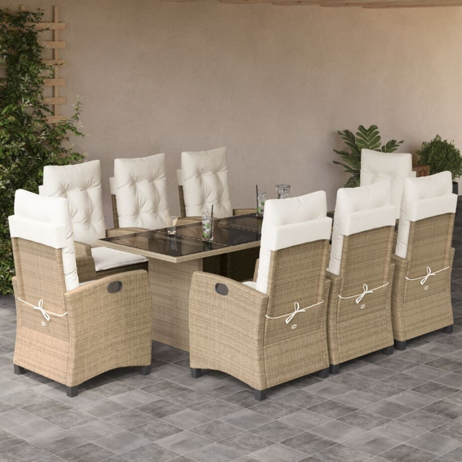 vidaXL 9-delige Tuinset met kussens poly rattan beige vidaXL 9-delige Tuinset met kussens poly rattan beige afbeelding 1