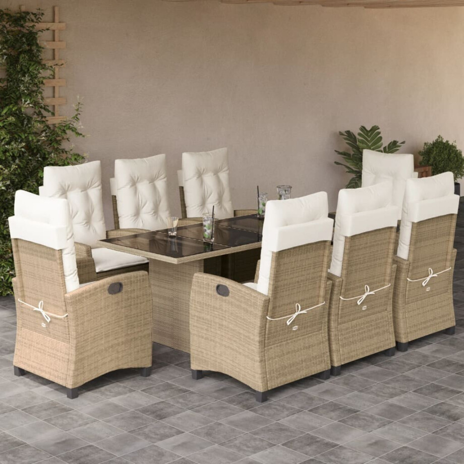 vidaXL 9-delige Tuinset met kussens poly rattan beige vidaXL 9-delige Tuinset met kussens poly rattan beige afbeelding 1
