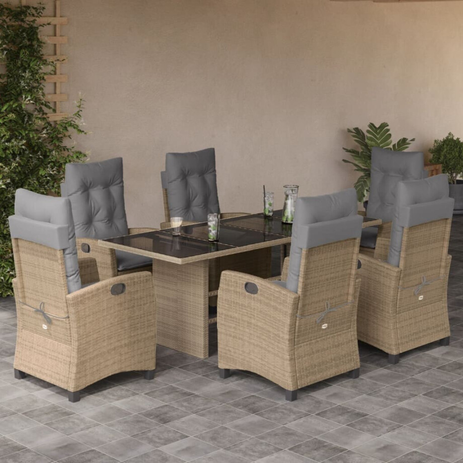 vidaXL 7-delige Tuinset met kussens poly rattan gemengd beige afbeelding 1
