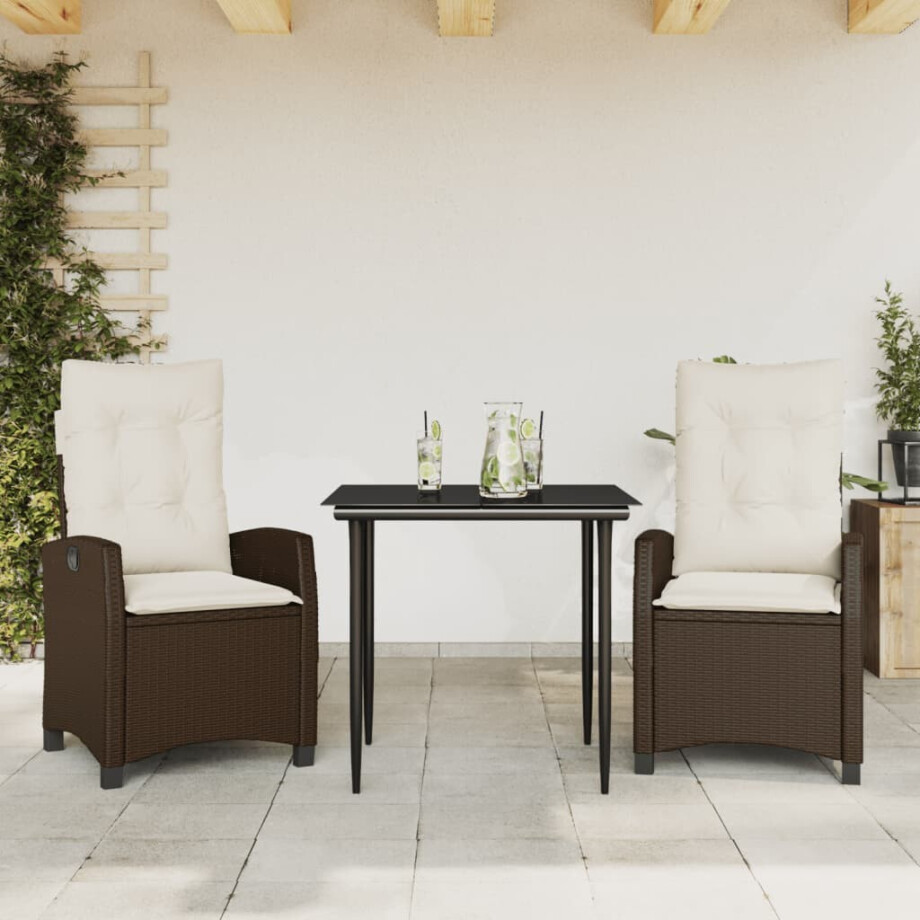 vidaXL 3-delige Tuinset met kussens poly rattan bruin vidaXL 3-delige Tuinset met kussens poly rattan bruin afbeelding 1