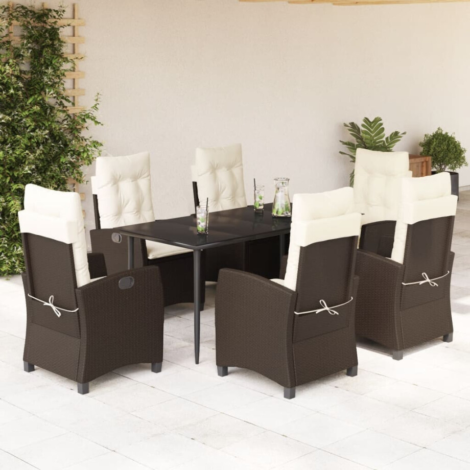 vidaXL 7-delige Tuinset met kussens poly rattan bruin afbeelding 1