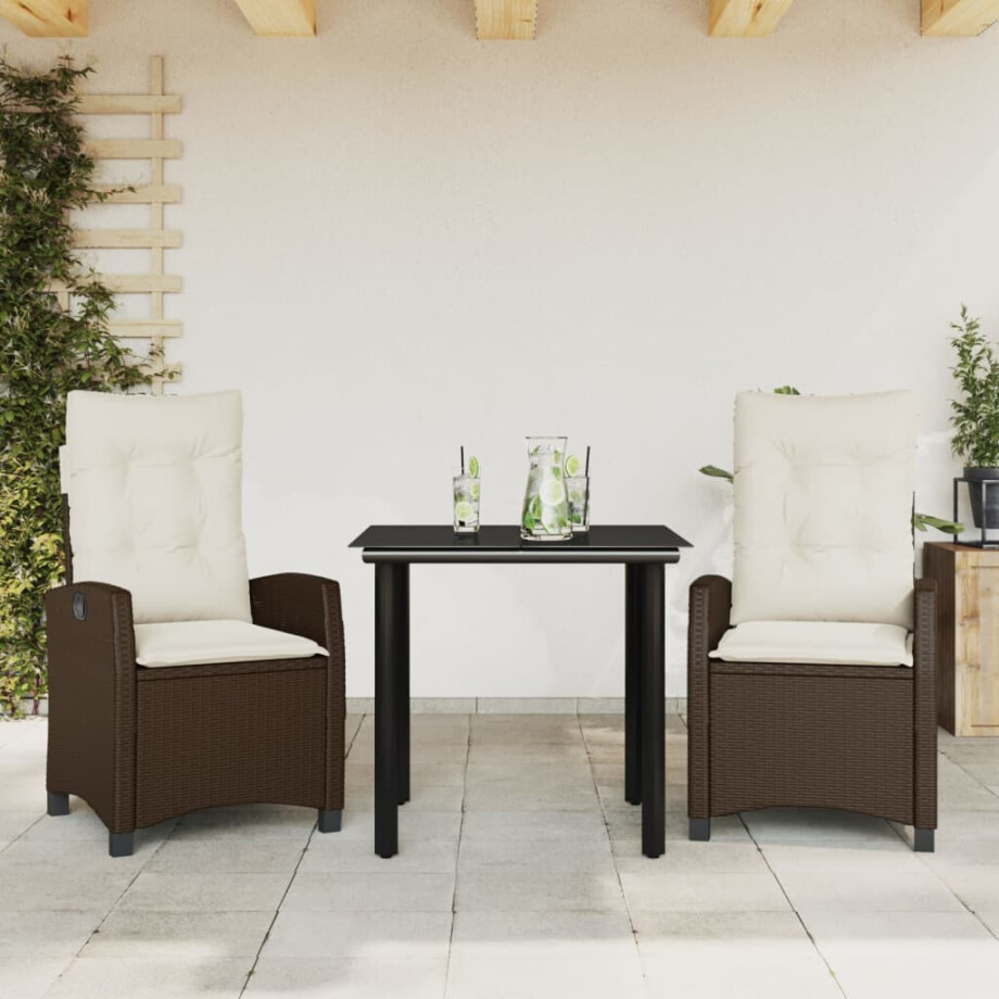 vidaXL 3-delige Tuinset met kussens poly rattan bruin vidaXL 3-delige Tuinset met kussens poly rattan bruin afbeelding 1