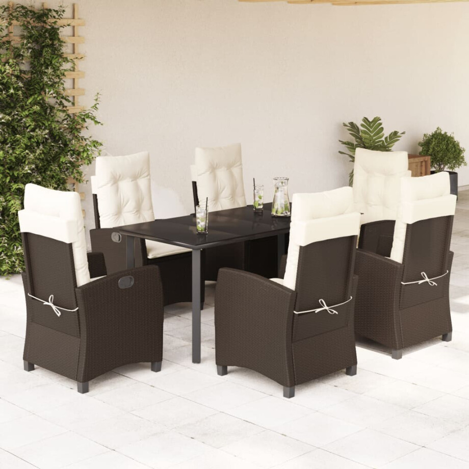 vidaXL 7-delige Tuinset met kussens poly rattan bruin afbeelding 1