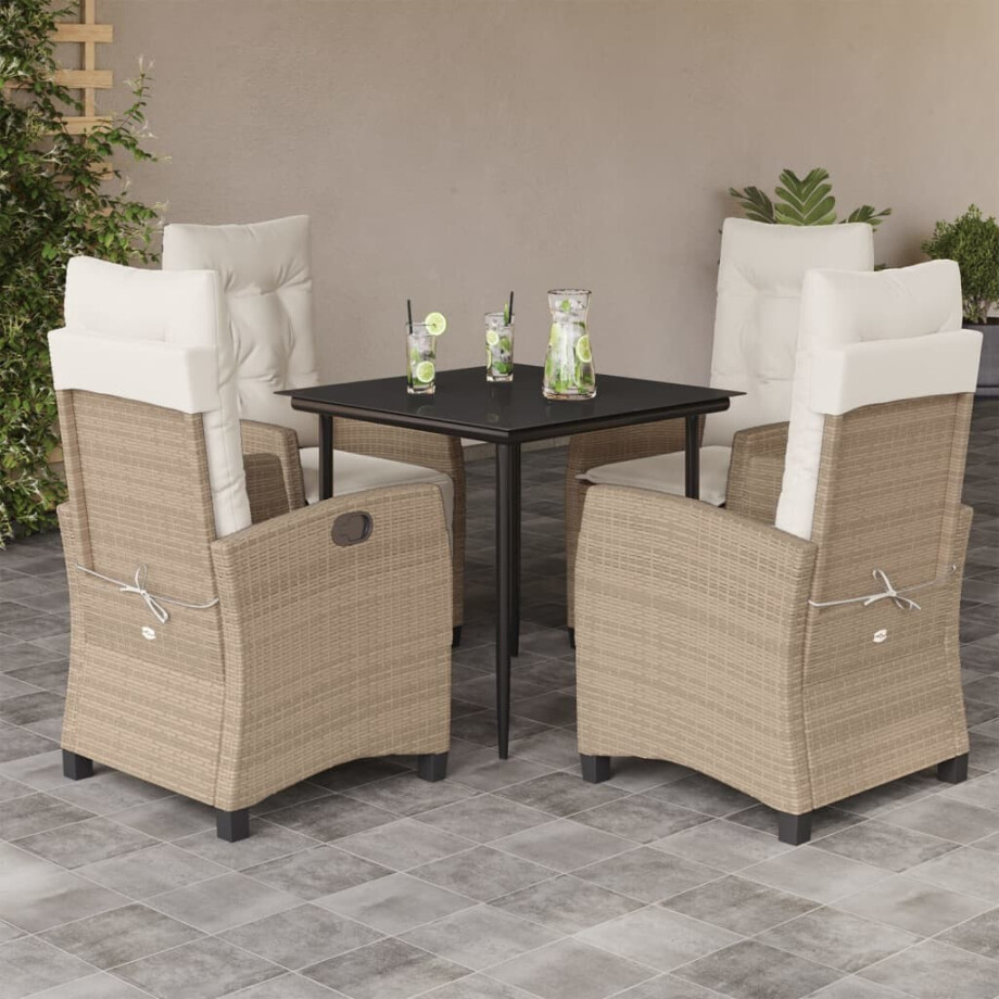 vidaXL 5-delige Tuinset met kussens poly rattan beige afbeelding 1