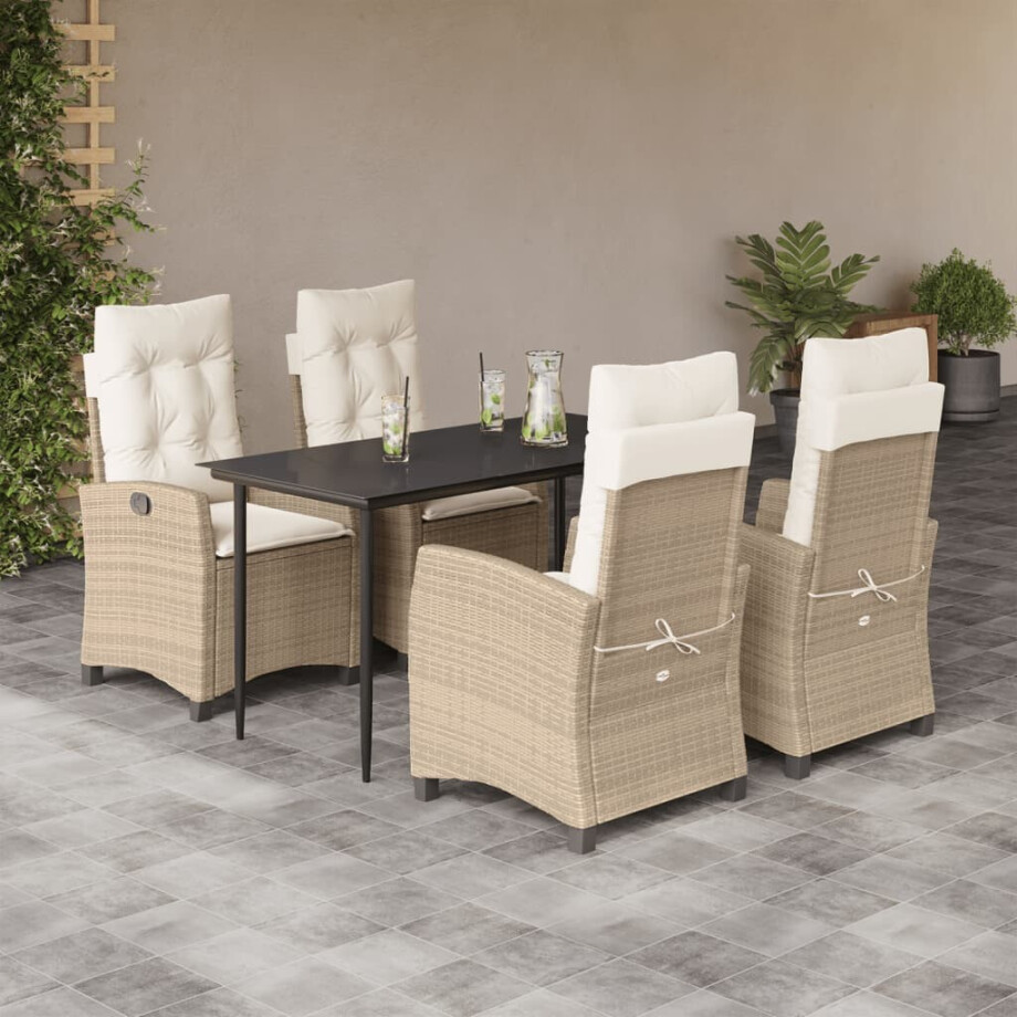 vidaXL 5-delige Tuinset met kussens poly rattan beige afbeelding 1