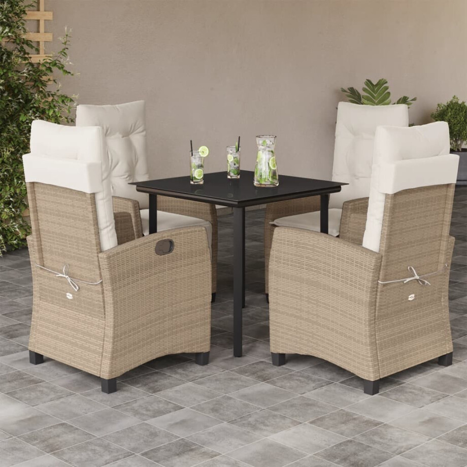vidaXL 5-delige Tuinset met kussens poly rattan beige afbeelding 1
