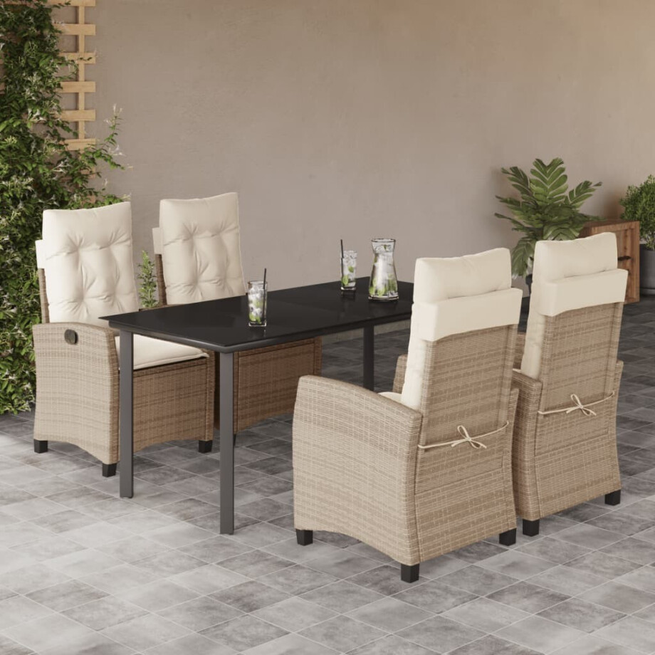 vidaXL 5-delige Tuinset met kussens poly rattan beige afbeelding 1