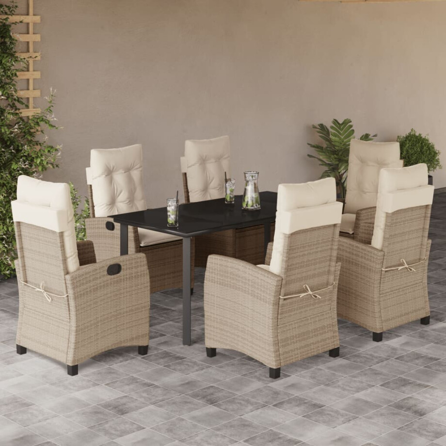 vidaXL 7-delige Tuinset met kussens poly rattan beige afbeelding 1