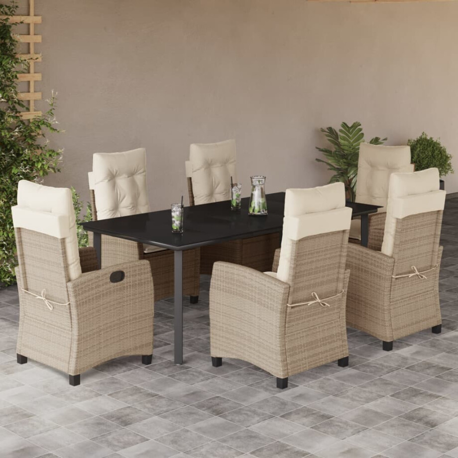 vidaXL 7-delige Tuinset met kussens poly rattan beige afbeelding 1