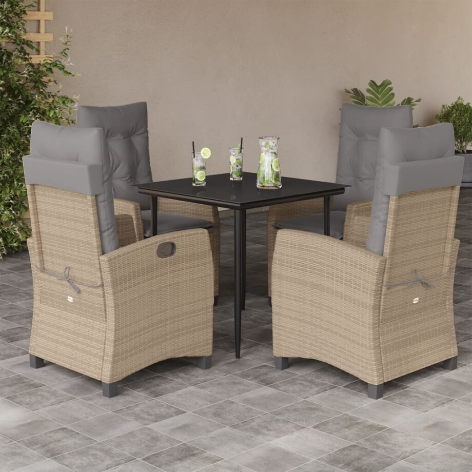 vidaXL 5-delige Tuinset met kussens poly rattan gemengd beige afbeelding 1